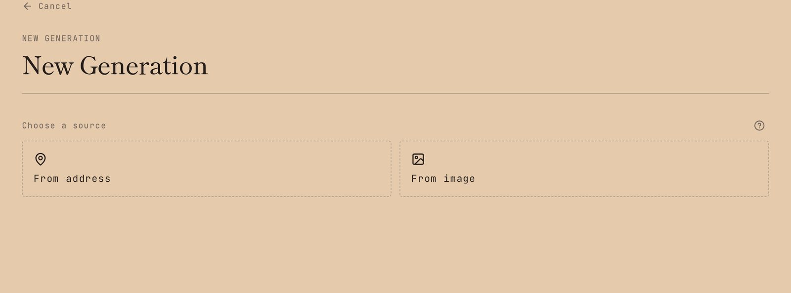 Choosing a source on the new generation page