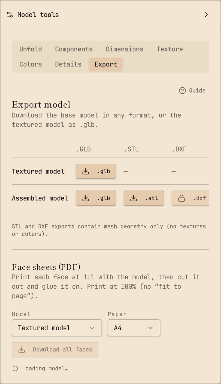The Export tab