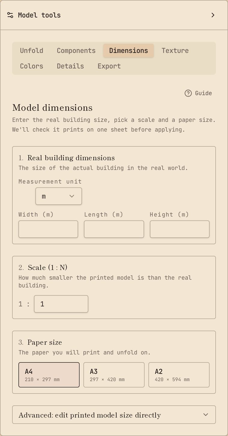 The Dimensions tab