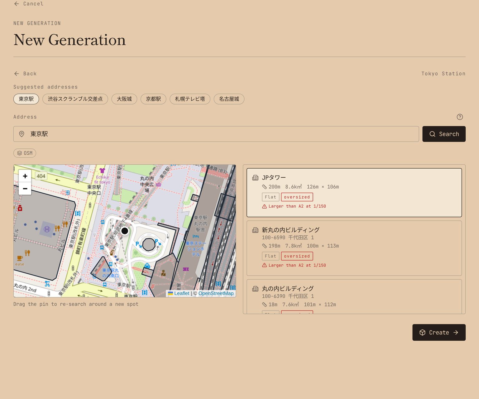 Selecting a building on the map